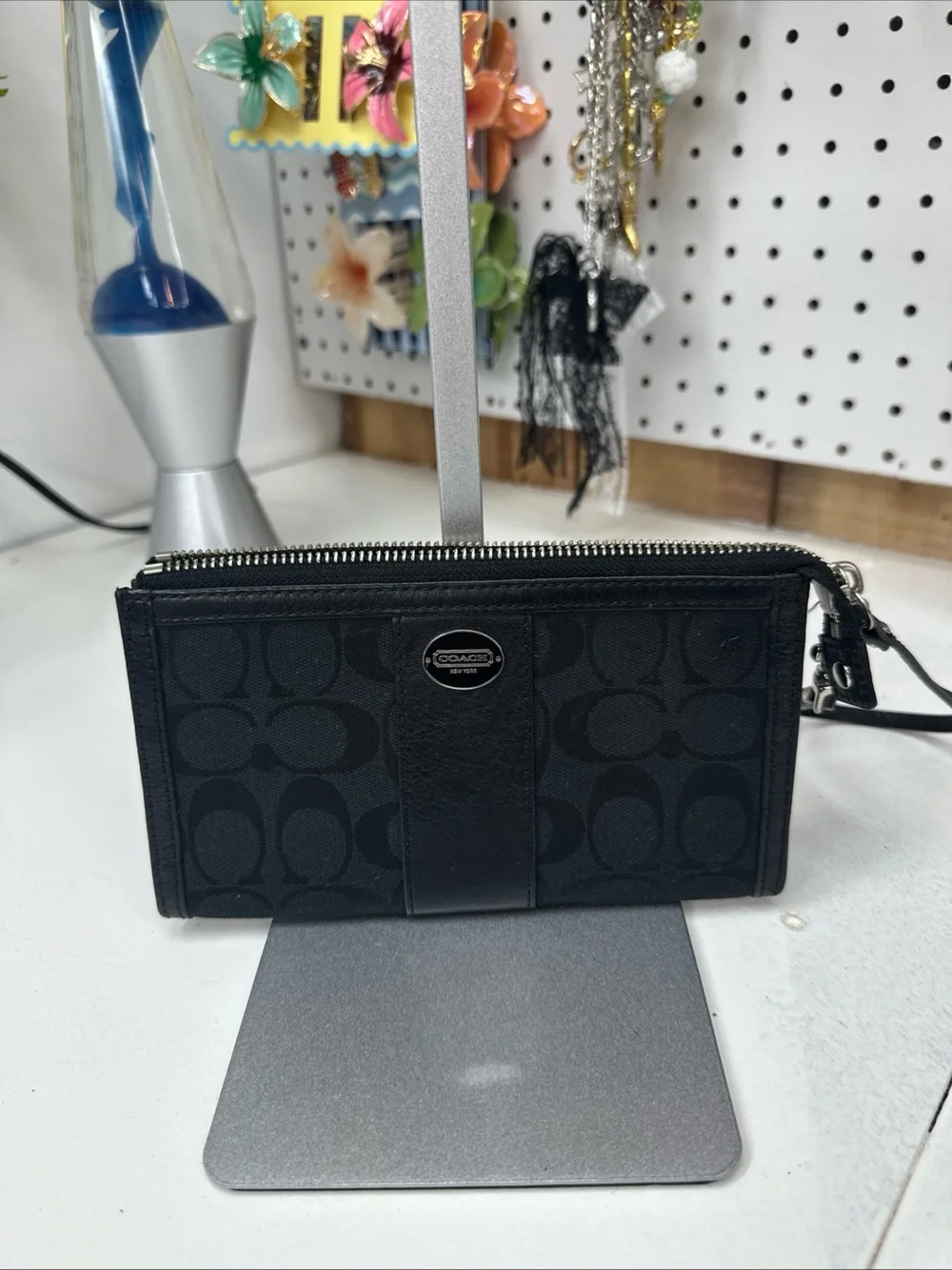 Coach Black On Black Signature C Monogram Wristlet/Purse